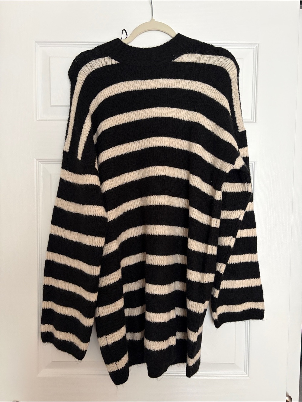 Black and Cream Striped Women's Sweater Dress